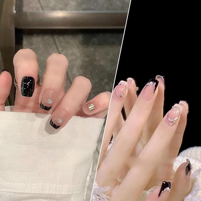 Gel Paint For Nails Art, Black Gel Polish For French Tip Tool Design For Home Salon DIY Gel Nail Art (Black, M)