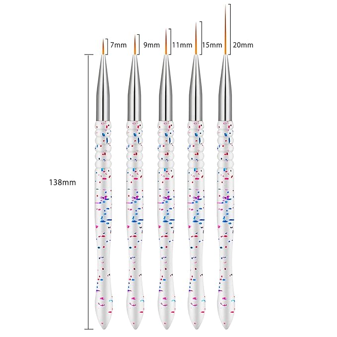 Etercycle 5Pcs Nail Art Liner Brushes, Nail Gel Polish Painting Brush Set, Thin Nail Art Dotting Drawing Pen (7/9/11/15/20mm)