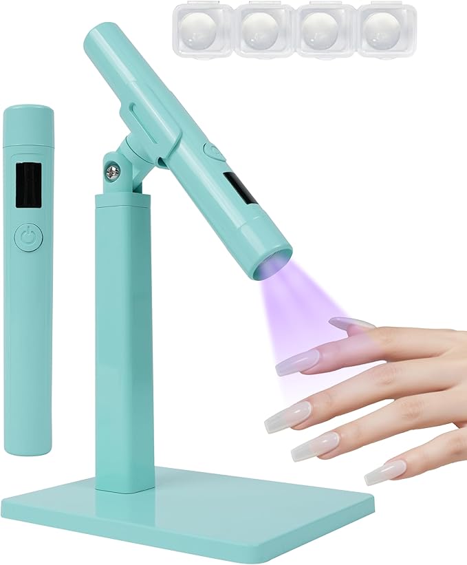 Mini UV Light for Nails，Handheld LED Flash Cure Lamp for Gel X Polish, Portable Uv Pen Light for Single Finger,Nail Curing Lamp with Stand for Starter Salon DIY or Home Manicure (Blue, Mini)