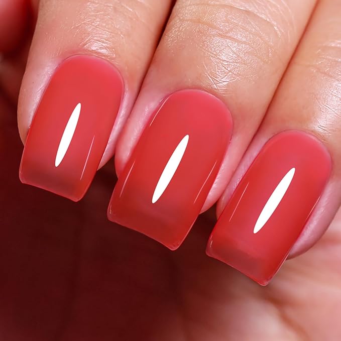 Jelly Gel Polish, Light Red Jelly Nail Gel Polish Translucent Spring Summer Sheer Soak off UV LED for Nail Art DIY Manicure 0.5 Fl Oz
