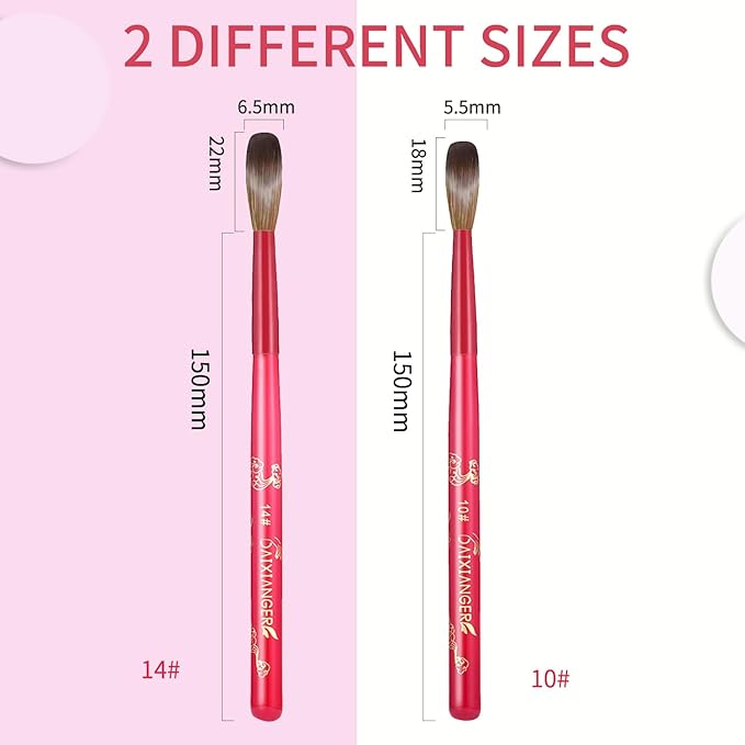 2Pcs New Year Acrylic Nail Art Brush Set -Size 10/14, Red Handle Nail Brushes for Acrylic Application Powder & Nail Extension, 3D Nail Carving Tools for DIY Home Salon Manicure