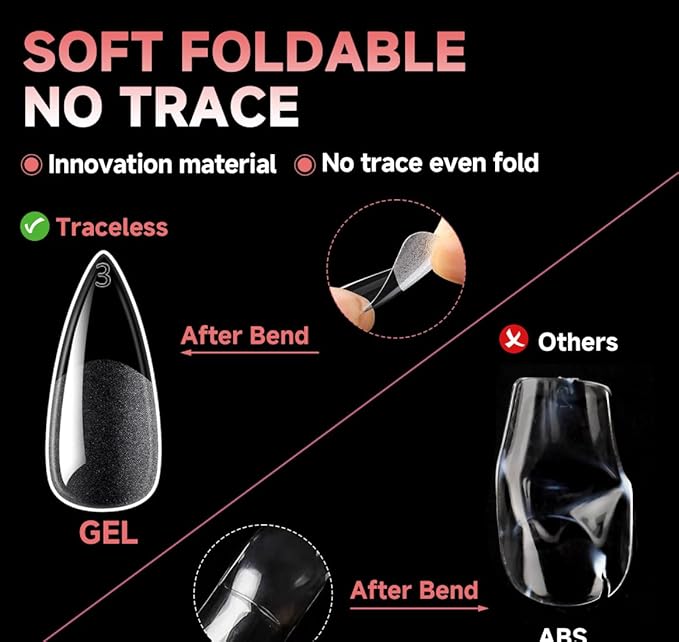 UNA GELLA Stiletto Gel Nail Tips: Full Cover 312Pcs No C Curve Halloween Stiletto Nail Tips Pre-buff Press On Nails Half Matte Almond Gel Tips for Nail Extension DIY Salon 12 Sizes