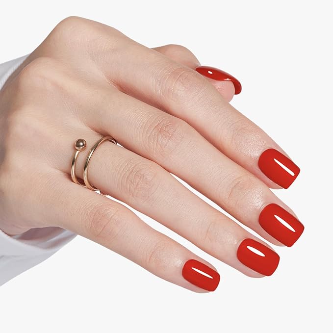 Modelones Extra Short Press on Nails, Red Squoval Fake Nails, Reusable Nail Kit with Nail Glue Adhesive Tabs Mini Nail File, Nails Press Ons 32Pcs 12 Sizes, Spring Women Girl Gift
