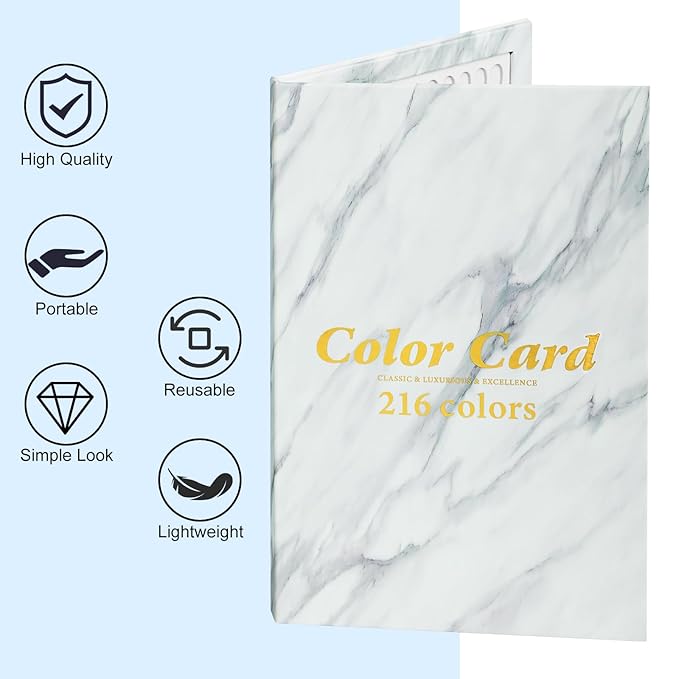 216 Nail Colors Book,Professional Nail Polish Chart Book with 240 Practice Tips & 1-300 Number Labels, Pre-Numbered Slots,Perfect for Salons and Home Use(Marble)
