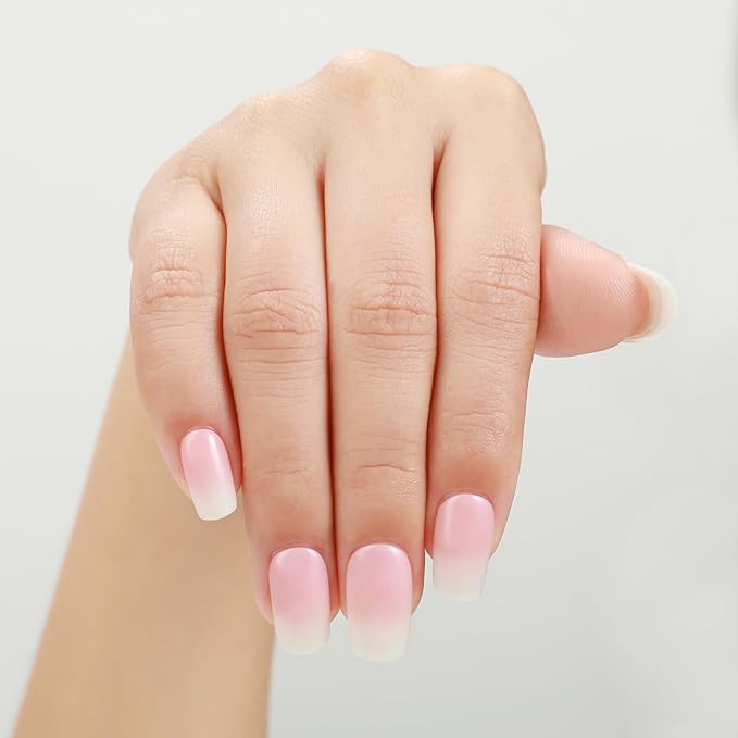 Rnker Press On Nails - Gradient Color, Short Square Top gel Nails with Bright Finish, 15 Sizes - 30 Nail Kit with Glue