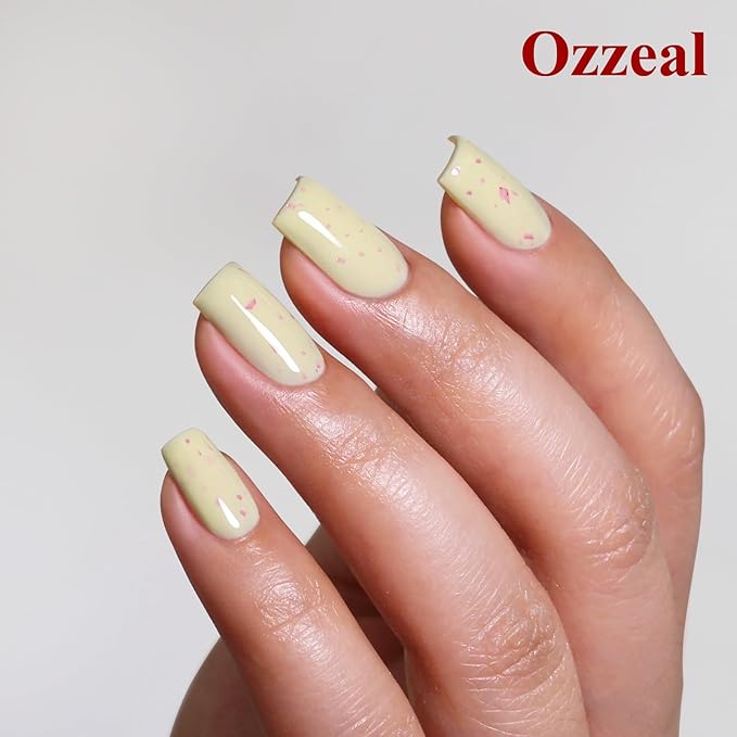 Pastel Gel Polish,0.5 Fl Oz Light Yellow Flake Glitter Gel Nail Polish Macaron Spring Summer LED UV Speckled Sparkle Art Starter Manicure Salon DIY