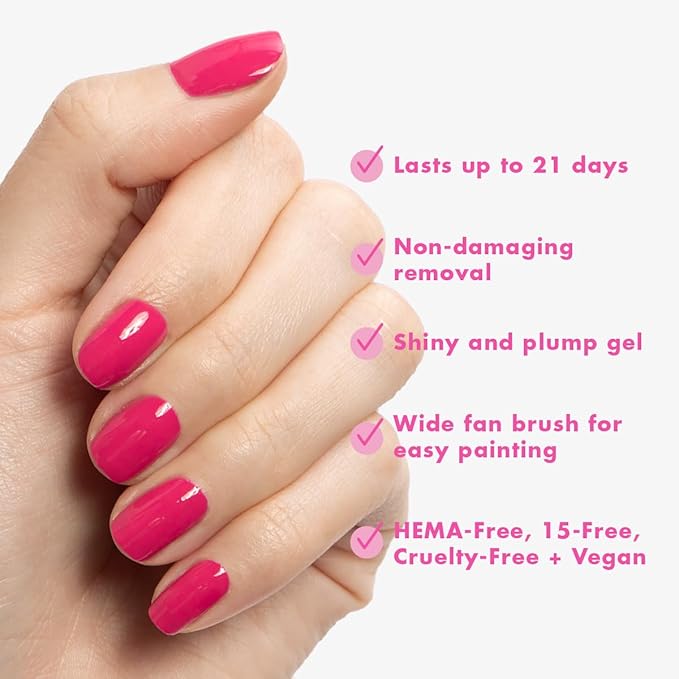 Olive & June Gel Polish | Valentine's Day | UV LED Nail Lamp Needed | Long Lasting Formula | Up to 21 Days of Wear | Damage-Free Removal | Salon-Quality Manicure, Pedicure | XOXO | Hot Pink
