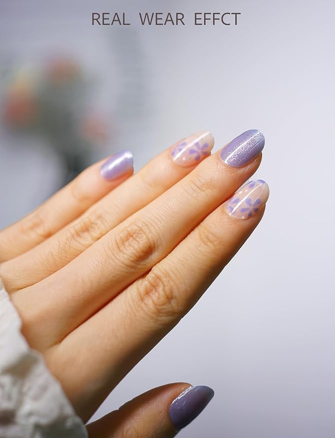 Nail Polish Strips – 32PCS UV Free Salon Quality Wraps, Long Lasting Gel Nail Stickers for Women (Baby Blue Kiss)
