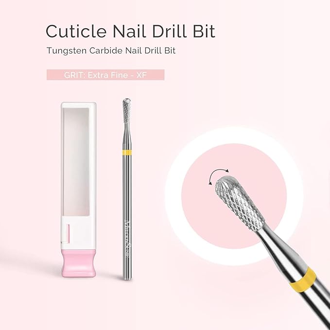 MelodySusie Cuticle Clean Nail Drill Bit 3/32'', Professional Safety Carbide Under Nail Cleaner Nail Bit for Cuticle Dead Skin Nail Prepare, Two Way Rotate, Manicure Nail Salon Supply, Silver, XF
