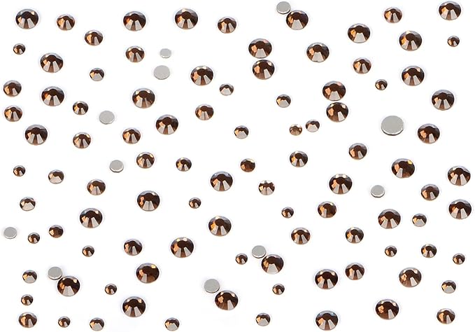 Bymitel 7200 Pieces 6 Mixed Sizes Glue Fix on Glass Rhinestones Round Crystal Gems Flatback for DIY Jewelry Making with one Picking Pen(6-Sizes 7200PCS, Smoked Topaz)