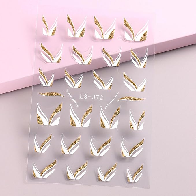 Eseres French Tip Nail Art Stickers Waves Lines Nail Decals 3D French Pattern Glitter Nail Art Design Stripe Nail Stickers 9Pcs French Nail Stickers Stripe Line Nail Decals