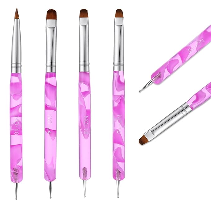 4 Pcs French Tip Clean up Brush Gel Nail Polish Nail Art Brush Tools for Builder Gel Dotting Tools Kit Design Supplies Professional Manicure Cuticle Clean Up Small Detail Painting 3D Acrylic Brushes