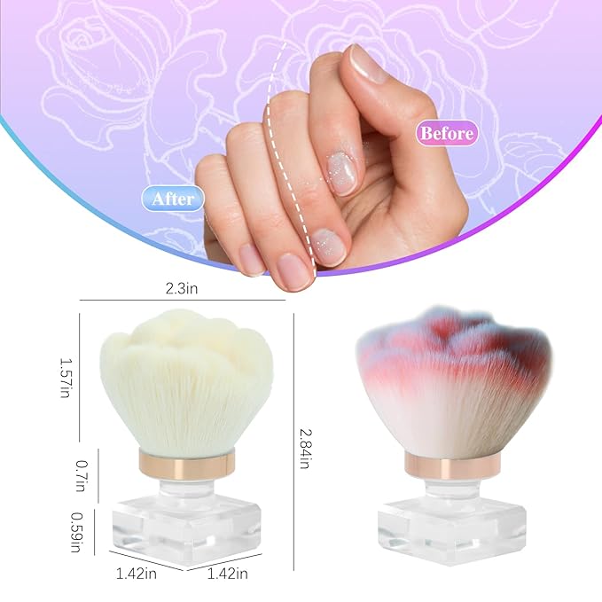 Nail Dust Brush for Nails, Nail Art Dust Powder Remover Brush, Beige Rose Cleaner Brush for Makeup or Blush Nail Arts Brush, Nail Dusting Brush Tools
