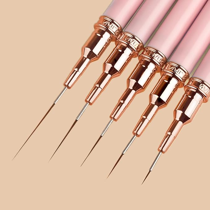 Metallic Liner Nail Art Brushes Set, Nail Art Pens, 5PCS Pink Color Nail Tools Liner Brush UV Gel Polish Painting Nail Design For Long Lines, Thin Details, Fine Drawing, Sizes 7/9/11/15/25mm