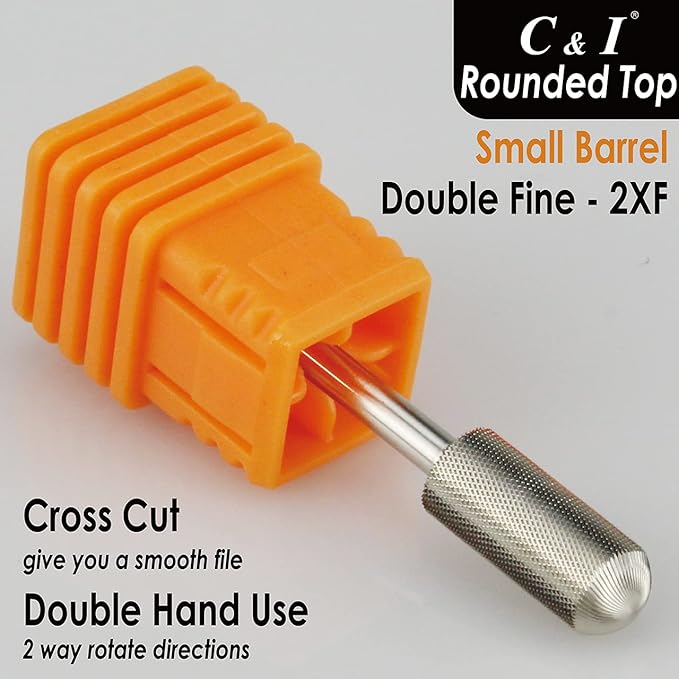 C & I Small Barrel Rounded Top Nail Drill Bit with Teeth on the Top, Professional Electric File for Manicure Drill Machine, Remove Nail Gels 3/32” (Double Fine -2XF)