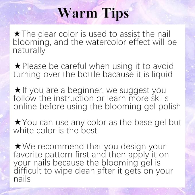 Blooming Nail Polish Watercolor Ink Marble Nail Art Blossom Effect Manicure for Spreading Marble Effect 8 Colors 7ml(0.25fl oz)