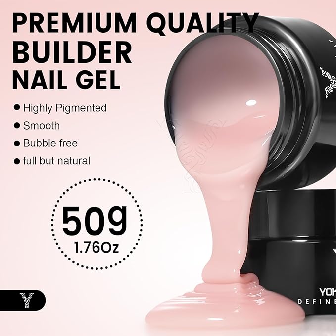 50g Builder Gel for Nails, Long-Lasting Soak-Off Nail Extension Gel for Beginners & DIY Home Salon Manicure(YMH003-Light Nude Pink)