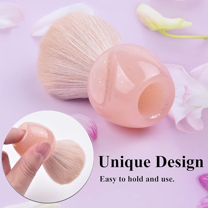 Nail Art Dust Powder Remover Cleaner Brush, Nail Art Dust Cleaning Brush Soft Kabuki Brush for Makeup & Acrylic Gel Nails (Pink)
