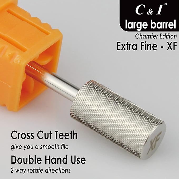 C & I Large Barrel Nail Drill Bit, Chamfer Edition, Professional E-File for Nail File Machine, Designed to Remove Nail Gels, Acrylics, and other nail color covers 3/32” (Extra Fine - XF)