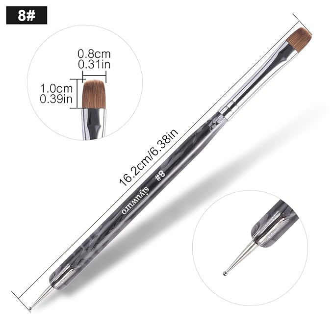 Kolinsky Sable Nail Brush French Nail Brush 2 Way Professional UV Gel Acrylic Nail Art Brush with Dotting Tool for French Manicure Cuticle Clean Up Nail Art Design Brush (8#)
