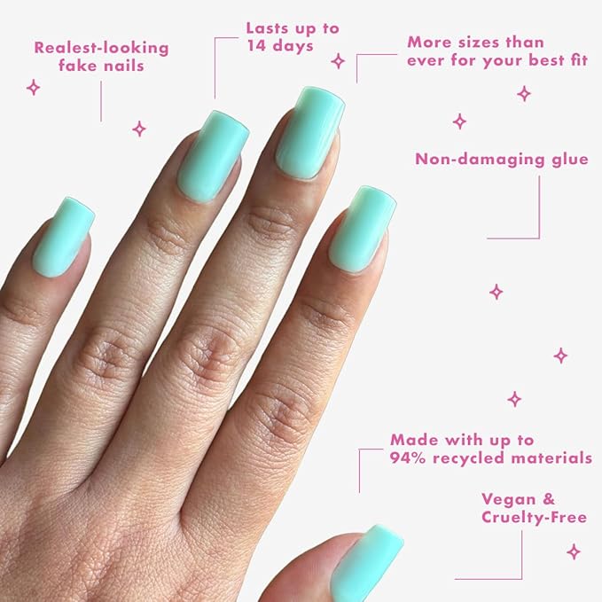 Olive & June Maximalist Instant Mani Press-On Nails (Glue) | 42 Fake Nails, 21 Sizes | Non-Toxic, Long-Lasting Big, Bold Gorgeous Realistic Look | Salon-Quality at Home | Medium, Square | Slam Dunk