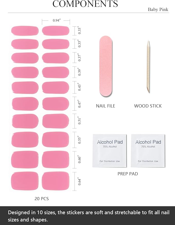 Semi Cured Gel Nail Strips (Peach Pink), Pale Pink, 20 Pcs Gel Nail Wraps, Stickers, UV Light Required, Salon Quality, Long Lasting