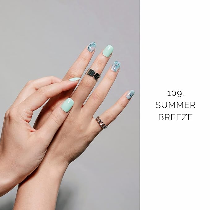 NAILOG Semi Cured Gel Nail Strips (20 Extra Long Polish Stickers/Wraps) │ Glossy & Long Lasting Soft Gel Finishing (Summer Breeze)