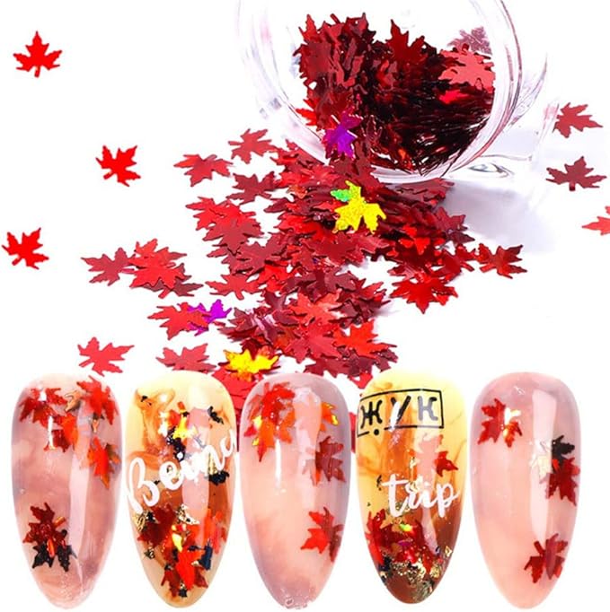 Nail Art Maple Leaf Sequins Autumn Laser Charms Flakes Glitter for Nails Holographic Confetti Decoration 12Colors