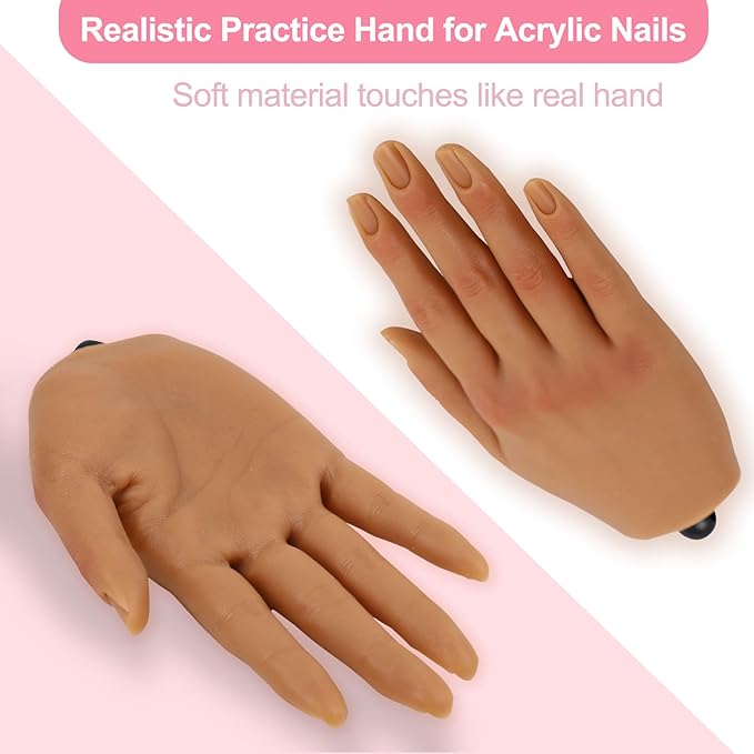 Nail Practice Hand for Acrylic Nails with 516 Pcs Nails, Silicone Fake Hands to Practice Fake Nails Mannequin Hand for Nails Practice and Nail Art Single Right Hand Brown