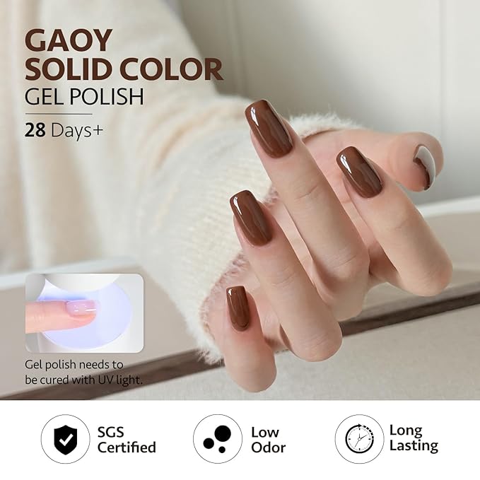 GAOY Brown Fall Gel Nail Polish Set, 6 Colors Chocolate Tan Glitter, UV Light Cure Gel Polish for Nail Art DIY at Home
