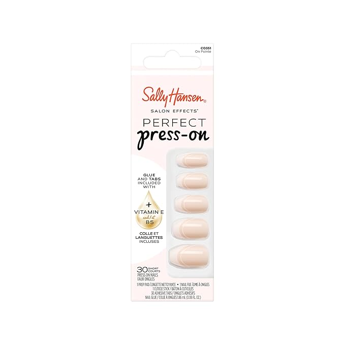Sally Hansen Salon Effects Perfect Press-On Nails | Coffin Shape | Easy to Apply, Non-Damaging | 30 Nails, Nail Glue, Adhesive Tabs, File | On Point