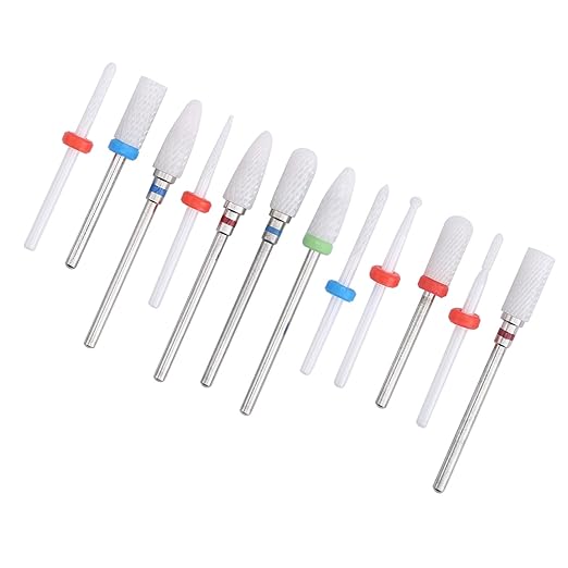 12pcs Ceramic Milling Cutter Drill Bit Electric Grinding Milling Cutter Files Ceramic Nail Drill Bit Bits Holder Set Cuticle Flame Rod for Nails D