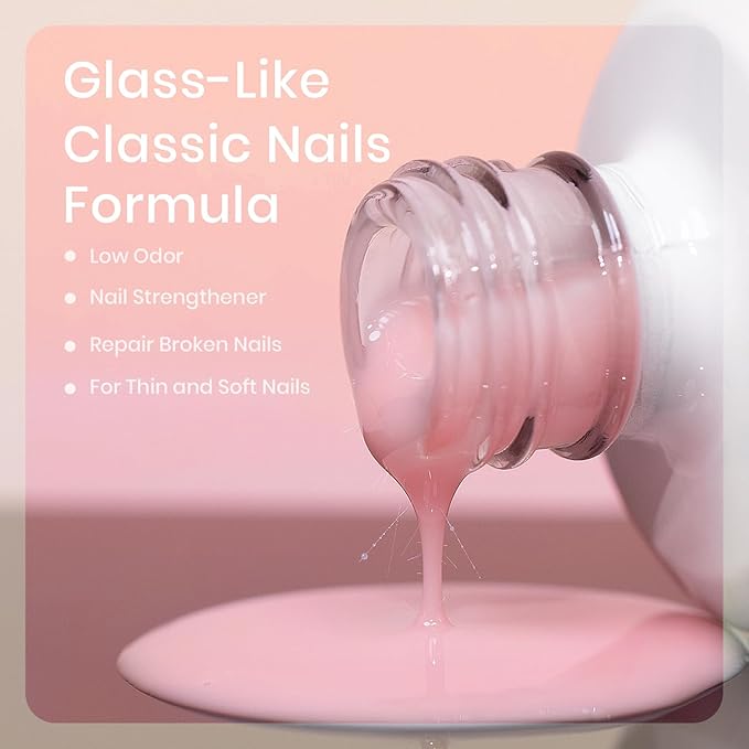 RARJSM Nude Sheer Cherry Blossom Pink Fiber Glass Rubber Base Gel Nail Polish for Repair Broken Nails StrengthenerGel Base Coat Transparent Brush on Building Gel in a Bottle Curing Requires 15ml