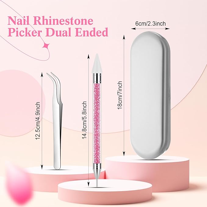 Tatuo Rhinestone Picker Tool Set Wax Pen for Rhinestones Diamond Art Painting Dual Head Dotting Pen with 2 Extra Wax Tips and 1 Nail Art Tweezer for Nail Arts DIY Crafts(Light Pink)