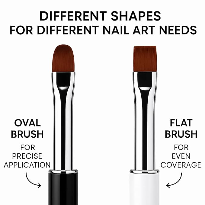 2Pcs Oval & Flat Nail Gel Brush Set – Acrylic Nail Art Brushes with Rhinestone Handle – UV Builder Gel Brush for Acrylic Nails, DIY & Salon Use