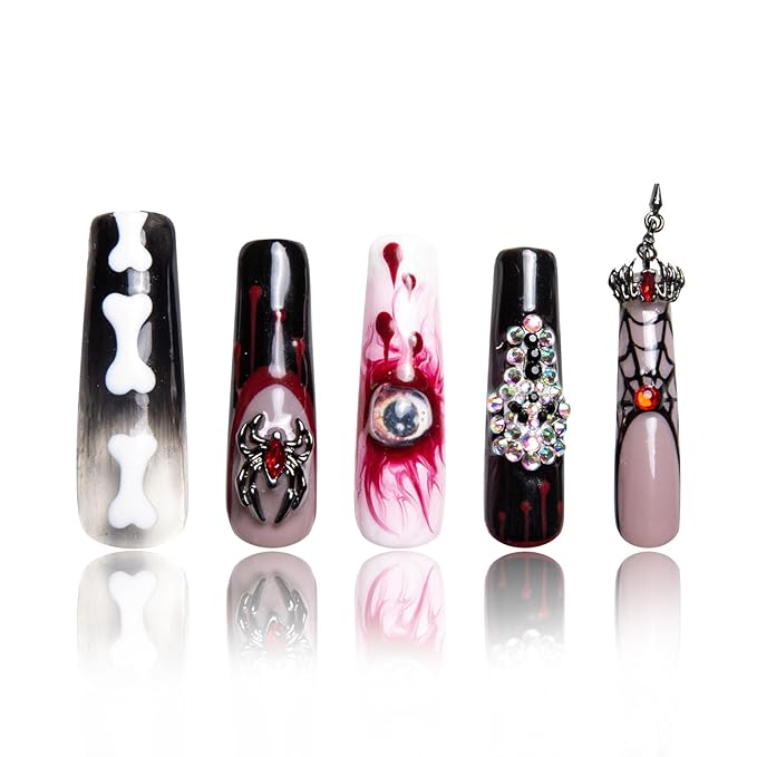 LOVFUL Press on Nails Final Destination| Handmade with Full Covered Crystals| Reusable Fake Nails| Square Mid length 1.7in| H133-M