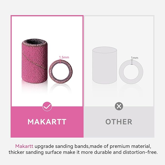 Makartt Sanding Bands for Nail Drill - 100 Pcs Nail File Sanding Bands for Drill Bits #240 Medium Grits for Acrylic Nails Gel Removing and Shaping, Upgrade Thicker Durable Sanding Drill Bit, Pink