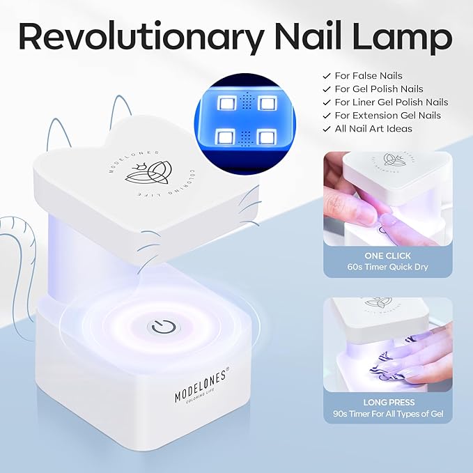 modelones X Nail Gel Kit Extra Short, 9-in-One Nail Glue with Portable U V Lamp 216Pcs 12Sizes Pre-Etched Press ons Fake Acrylic Extension Kit DIY Salon Gift for Women