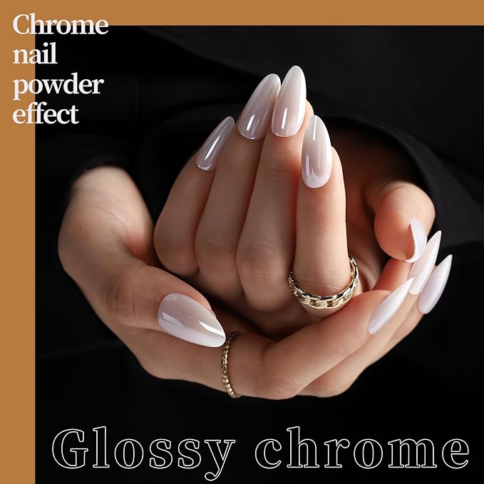 FANDAMEI Press On Nails Almond, 6 Colors Cat Eye Press On Nails, Natural Fake Nails Glossy French Tip, Cat Eye Nails for Women Salon Quality, Christmas Iridescent Chrome Press on Nails Kit