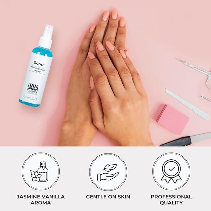 EMMA Beauty Scour Nail Antiseptic Spray, Nail Surface Cleanser and Cleaning Solution, 12+ Free Formula, 100% Vegan & Cruelty-Free, 3.3 oz.