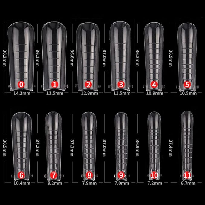 120 PCS/BOX Clear Dual Nail System Form UV Gel Acrylic Nail Coffin Artificial Ballerina Nails Tips Nail Tip 12 Sizes with Scale