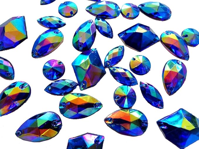 300pcs Mixed Shape Size deep Blue Crystal sew on Rhinestones Acryl Loose Beads Hand Sewing Strass