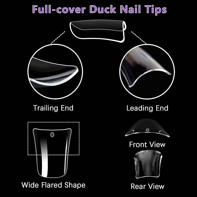 Laza 600pcs Short Duck Nail Tips 12 Sizes Box-packed Clear Duck Nails Full Cover Wide Nail Tips French False Nail Tips for Acrylic Nails Extension Tips — 22MM