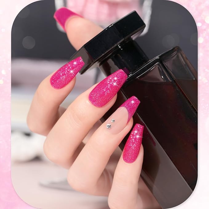 GAOY Pink Glitter Gel Nail Polish Set, 6 Colors Nude Neon Sparkle Soak Off UV Light Cure Gel Polish Kit for Salon and Nail Art DIY at Home