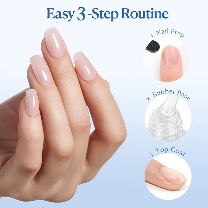 AZUREBEAUTY 15ml Rubber Base Gel Polish and No Wipe Top Coat Set, Builder Base Coat and Ultra Shine Top Self Leveling Apex Building Nail Strengthener, Long Lasting for Thin Weak Brittle Nails