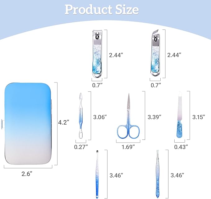 Nail Clippers Set 7 in 1 Stainless Steel, Professional Manicure Pedicure Kit Scissors Set with Luxurious Travel Case- Portable Travel Nail Grooming Kit Gift for Women