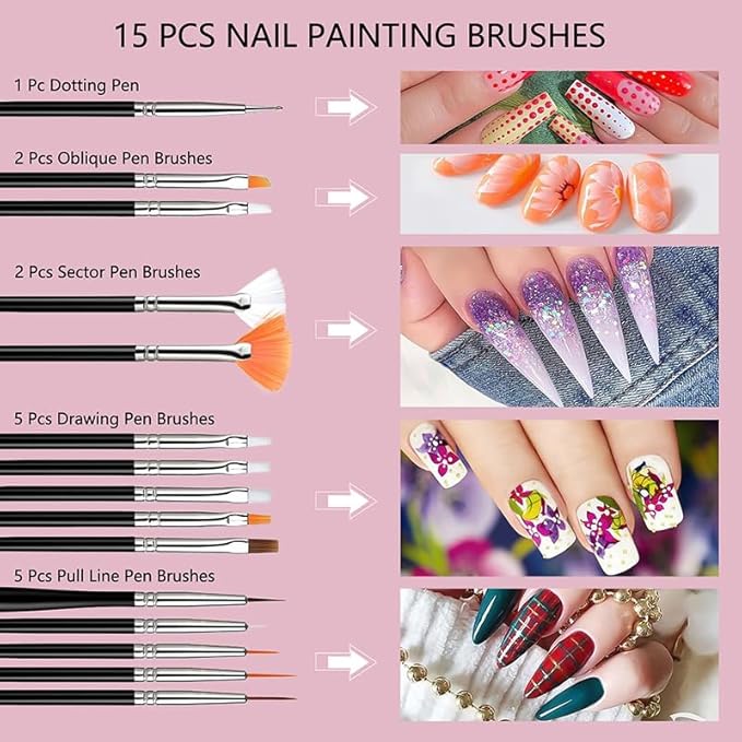 BORN PRETTY 33pcs Nail Art Brushes,Double-ended Dotting Tools,Nail Art Tool Set,Striping Brushes for Long Lines,Fingernail Drawing Pens with Palette Holder All in One for Beginners and Salon Home Use