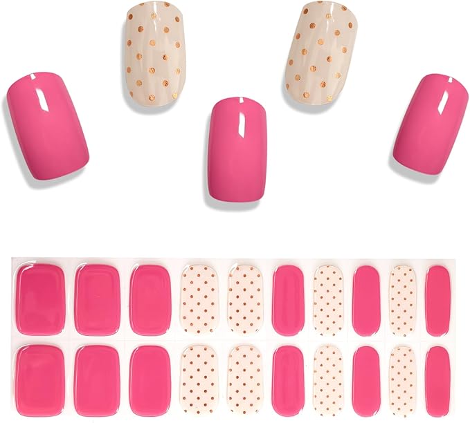 Semi Cured Gel Nail Strips - Gold Polka Dot, 20 Pcs DIY at Home Nail Art, UV/LED Lamp Required, Beginner Friendly & Salon Quality Manicure