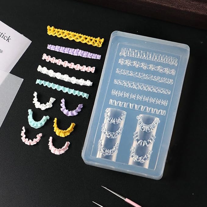 Lace Nail Art Mold French Skirt Transparent Silicone Mould Embossed Stencils Casting Molds DIY Crystal Nail Tools Handmade Craft Template Carving Mould for Women Manicure Decoration