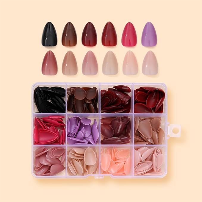 360Pcs Press On Nails Short Almond Fake Nails Press Ons Set Solid Color False Nails Full Cover Acrylic Glue on Nails Reusable Glossy Artificial Nail Kit for Women Girls Manicure 12 Color